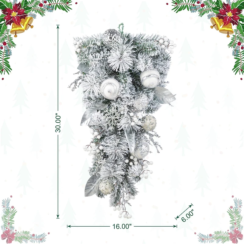 Glitzhome® 30"H Christmas Silver & White Ornament and Berry Teardrop