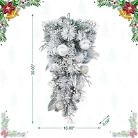 Glitzhome® 30"H Christmas Silver & White Ornament and Berry Teardrop