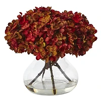 8.5" Red Hydrangea Arrangement in Glass Vase