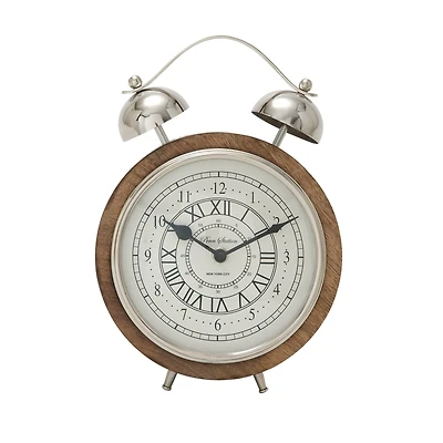 The Novogratz 10" Brown Mango Wood & Aluminum Clock