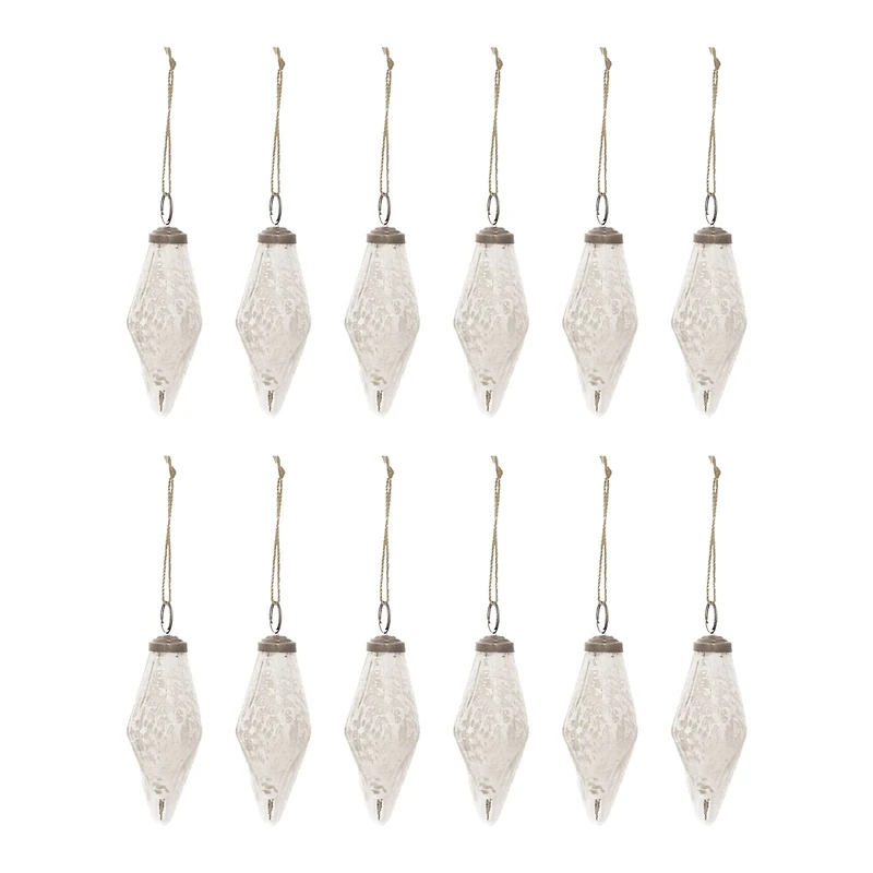 Hello Honey® 12 Pack 4" Silver Mercury Glass Teardrop Ornaments