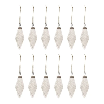 Hello Honey® 12 Pack 4" Silver Mercury Glass Teardrop Ornaments