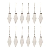 Hello Honey® 12 Pack 4" Silver Mercury Glass Teardrop Ornaments
