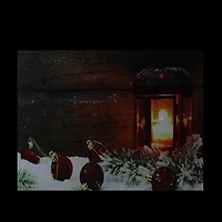 LED Lighted Candle Lantern In The Wintry Outdoors Christmas Canvas Wall Art