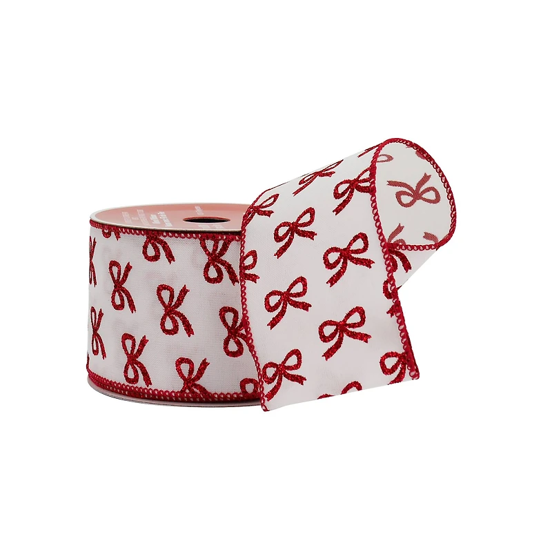 2.5" x 20ft. Red Glitter Bows Wired Ribbon by Celebrate It®