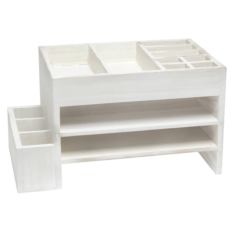 Elegant Designs Whitewash Wood Cubbies & Letter Tray Desk Organizer
