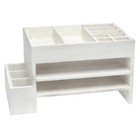Elegant Designs Whitewash Wood Cubbies & Letter Tray Desk Organizer