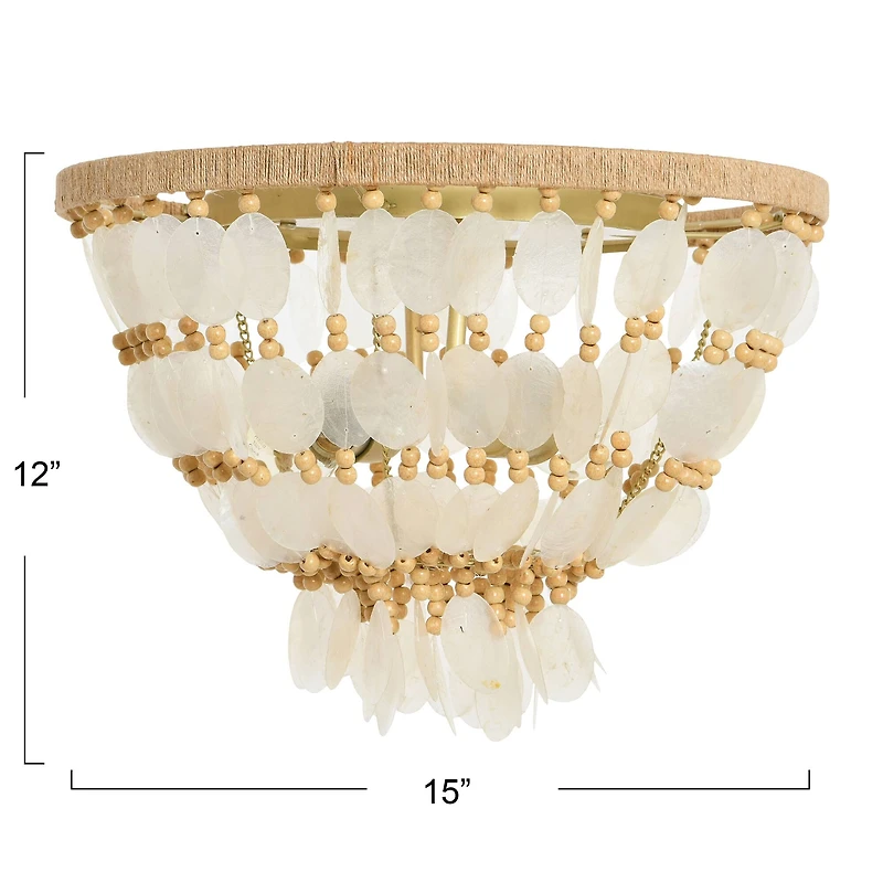 Hello Honey® 15" Round Capiz and Wood Bead Flush Mount Ceiling Light