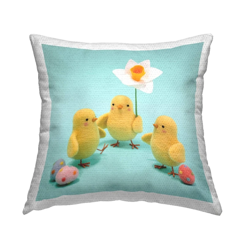 Stupell Industries Spring Chicks with Daffodil Outdoor Printed Pillow