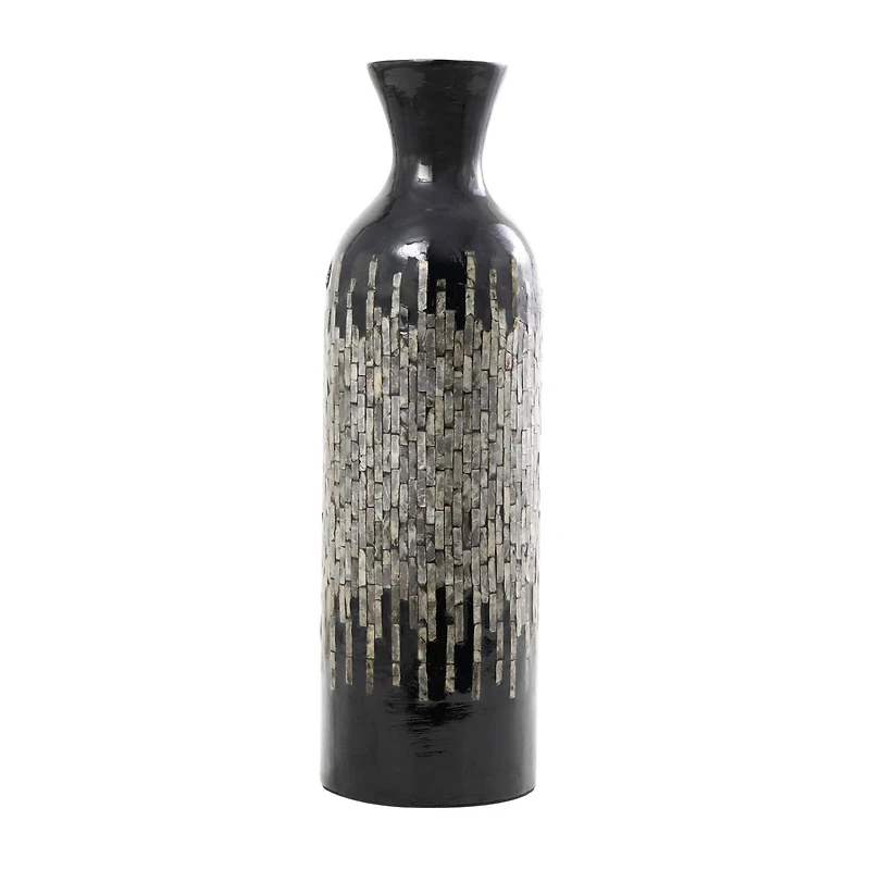 27" Black Capiz Shell Handmade Vase with Gray Ombre Design