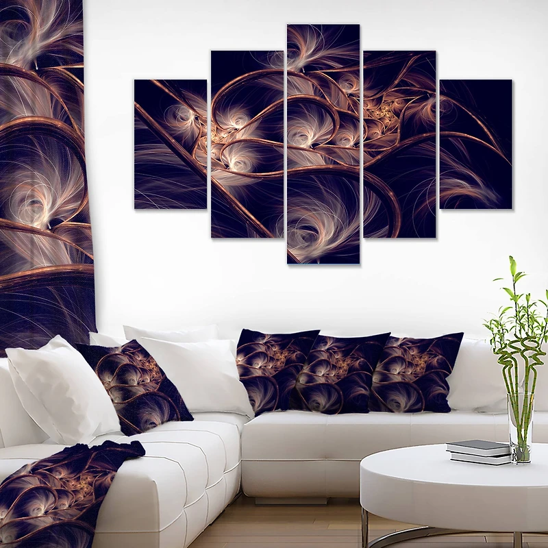 Designart - Dark Gold Fractal Flower Pattern - Contemporary Canvas Art Print