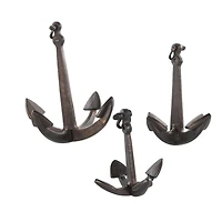 Weathered Copper Aluminum Anchor Sculpture with Hanging Hooks Set