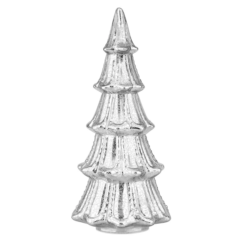 Haute Decor 14" Silver Pre-Lit Mercury Glass Christmas Tree