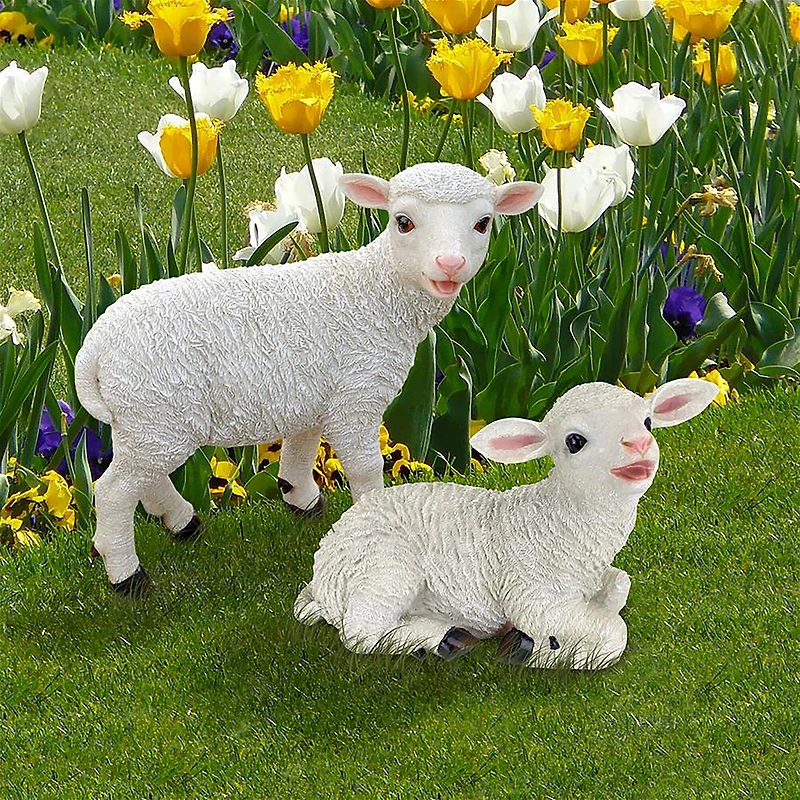 Design Toscano Yorkshire Lamb Garden Statues Sitting Lamb & Standing Lamb