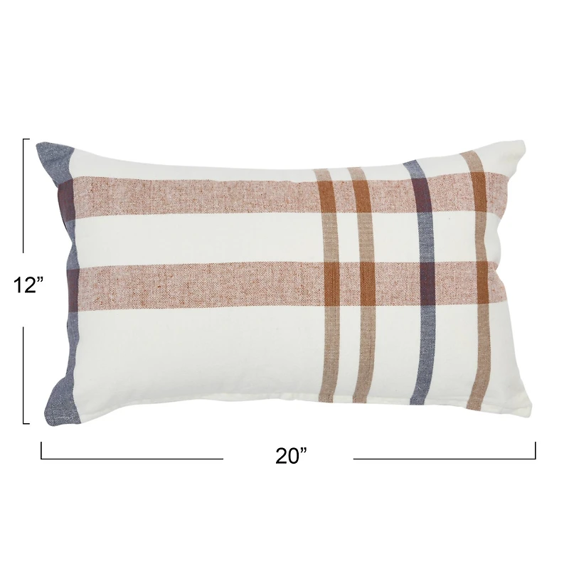 20'' Plaid Cotton Lumbar Pillow Cover