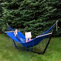 100" x 41" Hammock with Netted Fringe & Wooden Bars