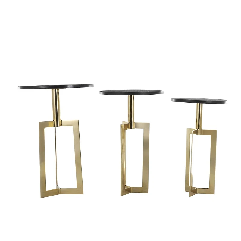 Gold Aluminum Geometric Accent Table with Black Marble Tabletop Set