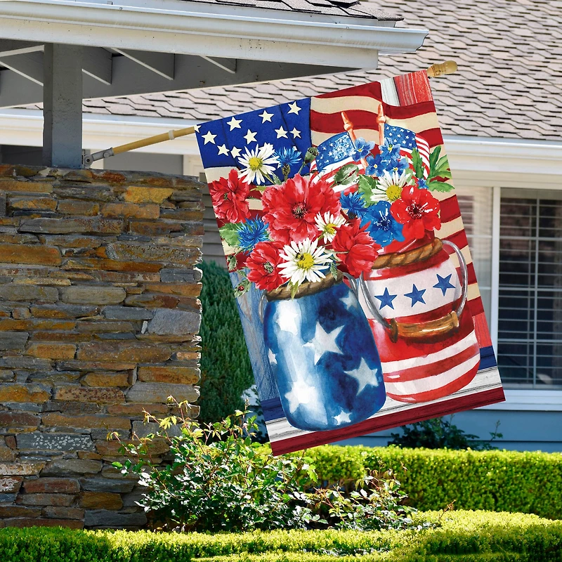 Patriotic Americana Floral Bouquet Outdoor House Flag, 28" x 40"