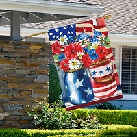 Patriotic Americana Floral Bouquet Outdoor House Flag, 28" x 40"