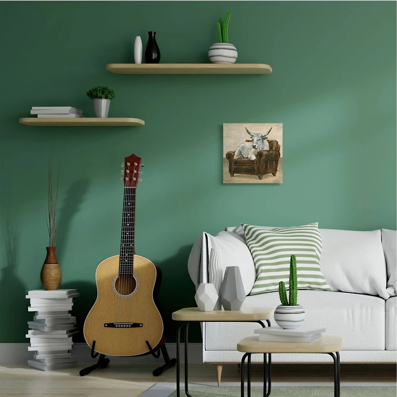 Stupell Industries White Bull Resting in Brown Chair Abstract Painting Canvas Wall Art