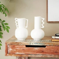 White Ceramic Vase Set with Wavy Handles