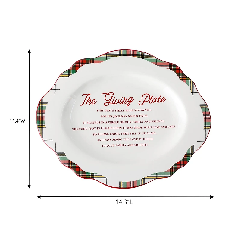 14.25" Green & Red Plaid Ceramic Giving Plate by Ashland®