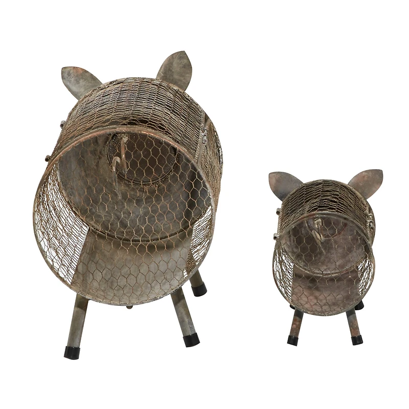 Gray Distressed Metal Farmhouse Pig Planter Set