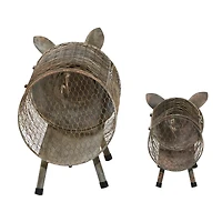 Gray Distressed Metal Farmhouse Pig Planter Set