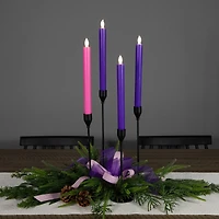 Set of 4 Purple and Pink Flickering LED Christmas Advent Wax Taper Candles 9.5"