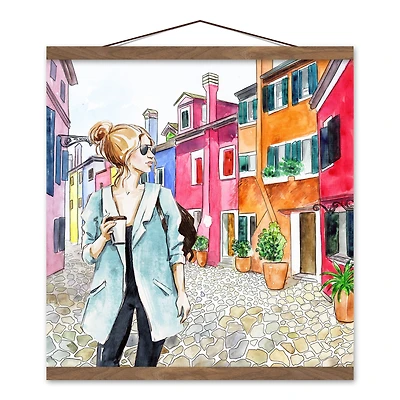 Travelling Streets Teak Hanging Canvas