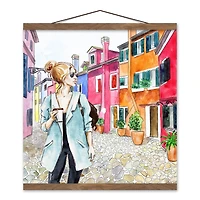 Travelling Streets Teak Hanging Canvas