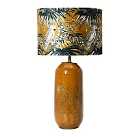 Hello Honey® 21" Reactive Glaze Stoneware Table Lamp with Cockatoo Print Velvet Shade and Inline Switch