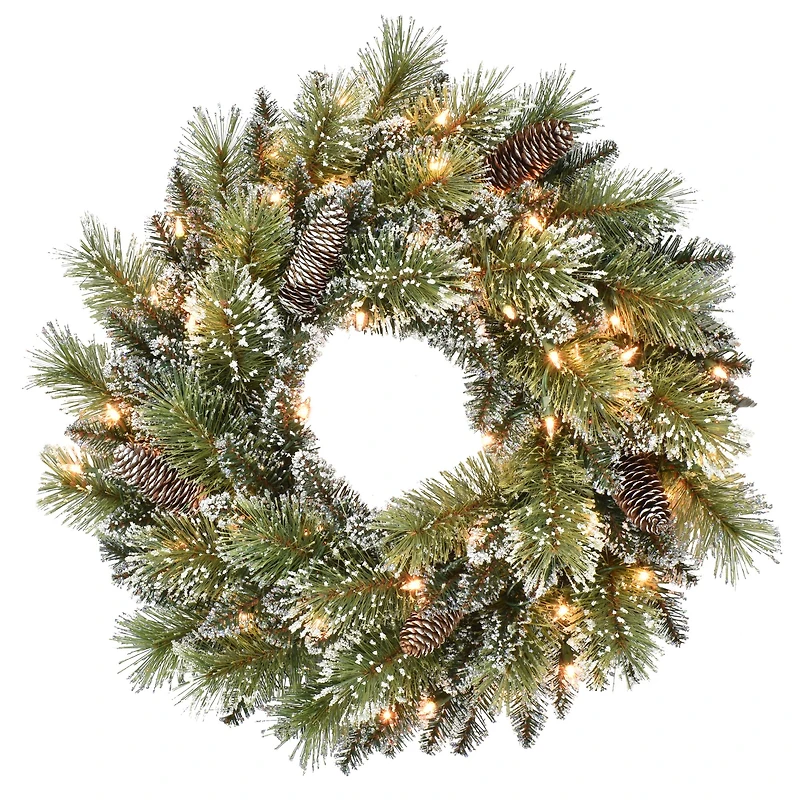 24" Pre-Lit Snowy Wreath