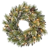 24" Pre-Lit Snowy Wreath