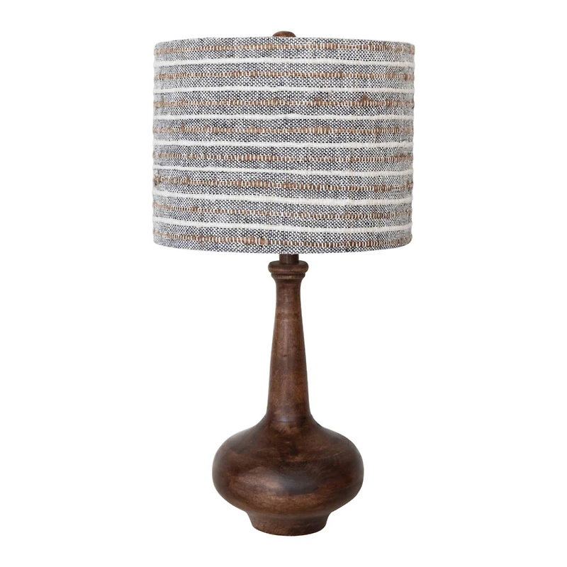 Hello Honey® 28" Mango Wood Table Lamp with Woven Cotton and Linen Striped Shade