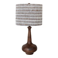 Hello Honey® 28" Mango Wood Table Lamp with Woven Cotton and Linen Striped Shade