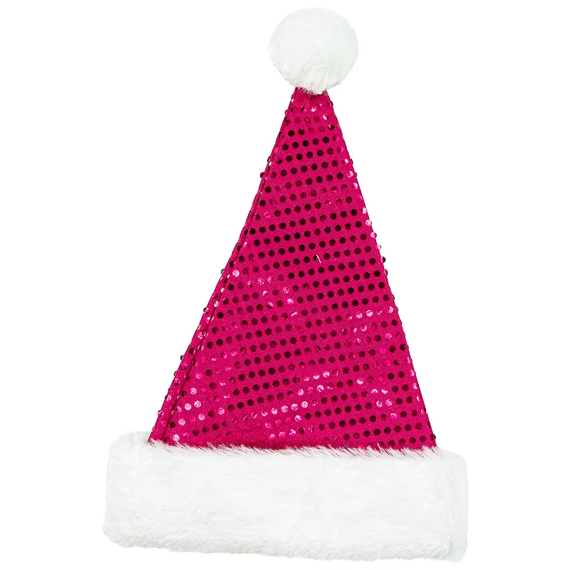 19" Fuchsia Pink Paillette with White Trim Adult Santa Hat