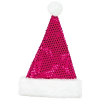 19" Fuchsia Pink Paillette with White Trim Adult Santa Hat
