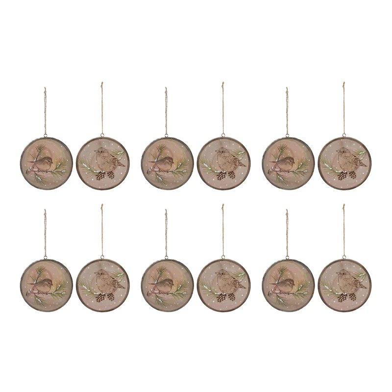 12ct. 4" Wood Bird Tree Disc Ornament Set