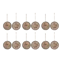 12ct. 4" Wood Bird Tree Disc Ornament Set