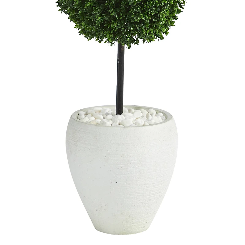 4ft. Boxwood Double Ball Topiary Tree in White Planter
