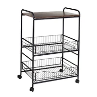 Honey Can Do Black/Walnut 3-Tier Rolling Cart