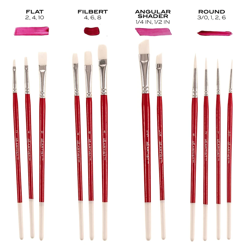 Hello, Artist! Short Handle White Taklon 12 Piece Brush Set