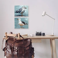 Stupell Industries Seagull Stance Nautical Bird Portrait Blue Grey Wood Wall Plaque