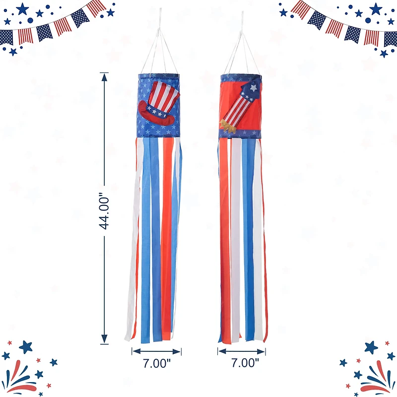 Glitzhome® 44" Patriotic Americana Uncle Sam Hat & Fireworks Windsocks Set