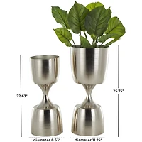 Silver Hourglass Shaped Metal Planter Set with Elevated Base