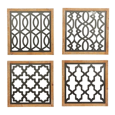 Set of 4 Black Wood Contemporary Wall Decor 17", 17"