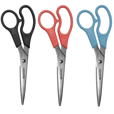 Westcott® 8" Assorted Straight All Purpose Value Scissors, 3ct.