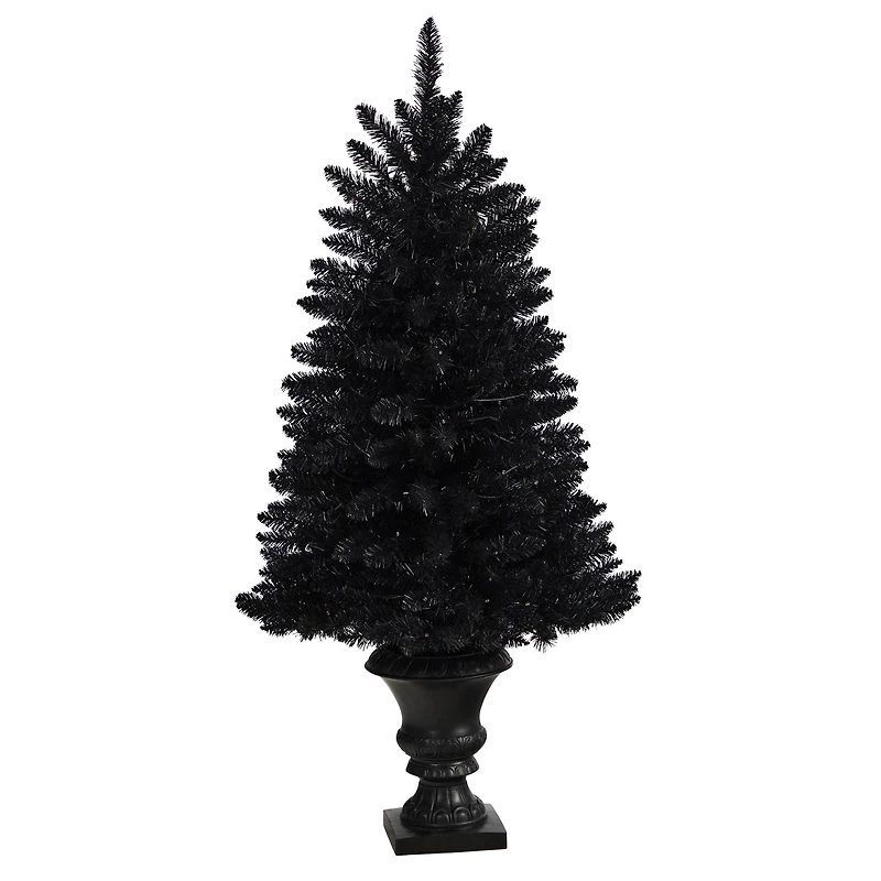 4ft. Black Artificial Halloween Tree in Urn, Orange LED Lights