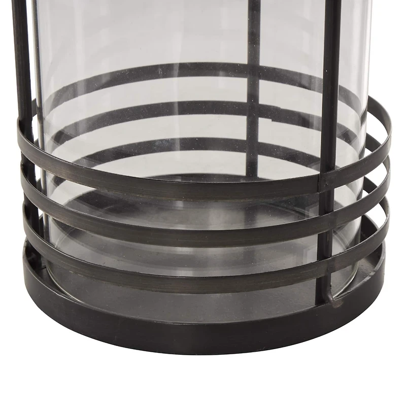 17" Black Metal Candle Lantern with Round Outlines
